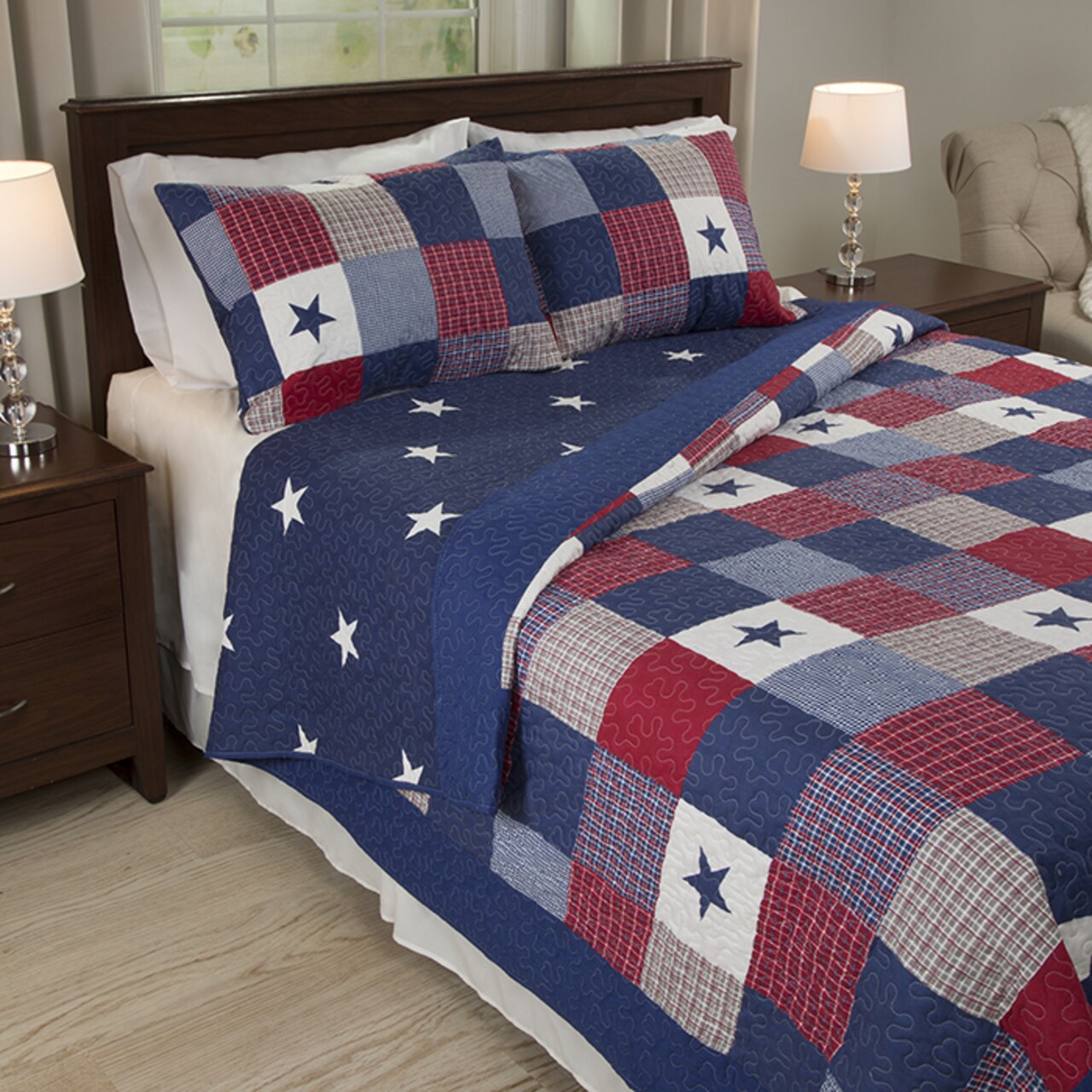 Lavish Home Caroline Twin Quilt Set Red White Blue Microfiber Patchwork